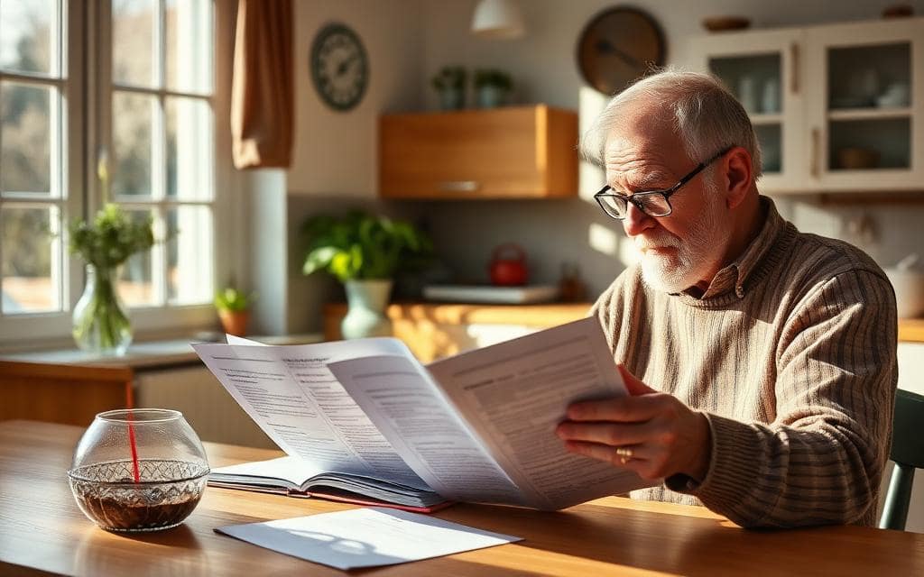 Starejši par pregleduje pokojninske dokumente – reforma sistema