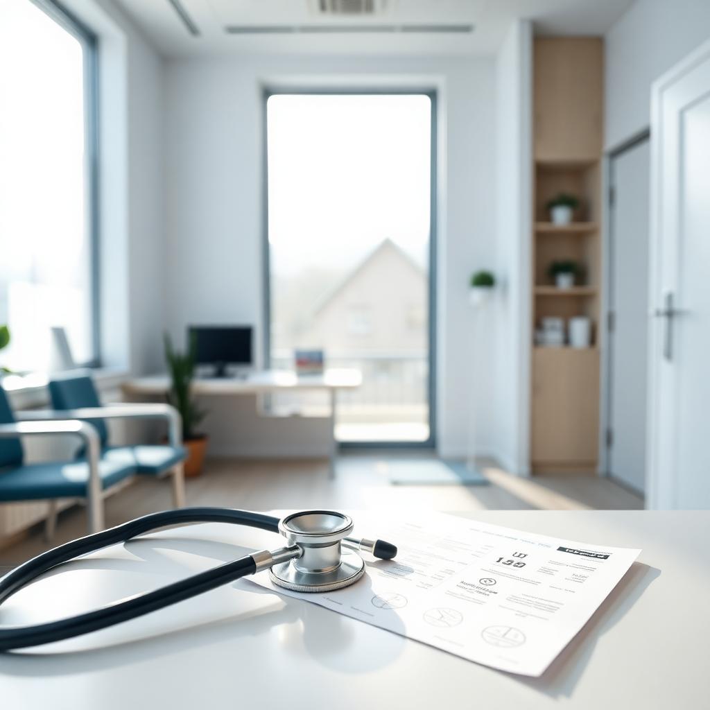 Stetoskop in dokumenti zdravstvenega zavarovanja v slovenski ambulanti